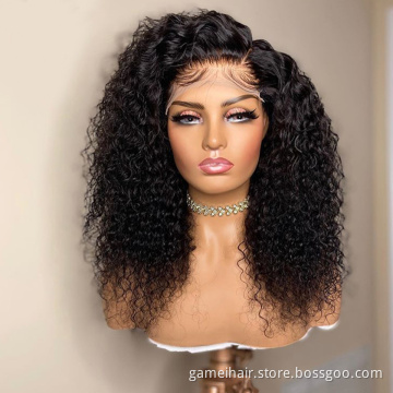 Wholesale Water Wave Raw Remy glueless Lace Front Natural Color Pre Plucked 360 Curly Lace Closure Frontal Human Hair Wigs